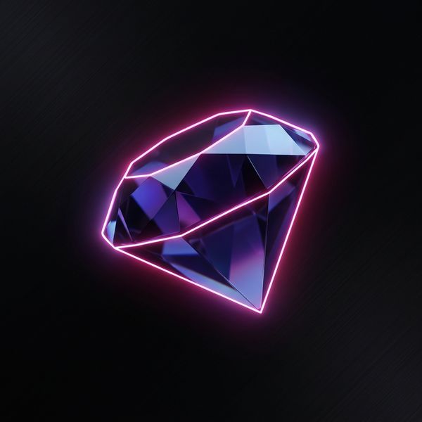 Faceted gem floating in neon-lit darkness