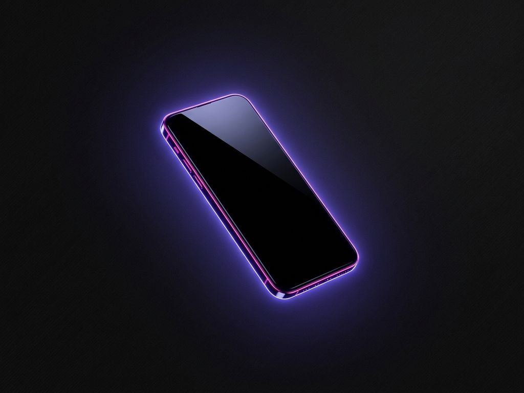Geometric smartphone form floating in neon-lit studio void